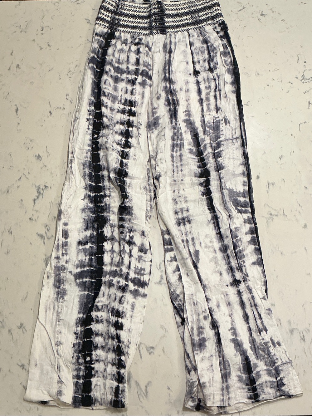 Tie-Dye Wide Leg Lounge Pants in Navy Blue & White